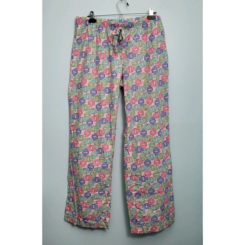 VINEYARD VINES Pajama Pants Womens L Cotton Woven Pink Blue Green Whale Print